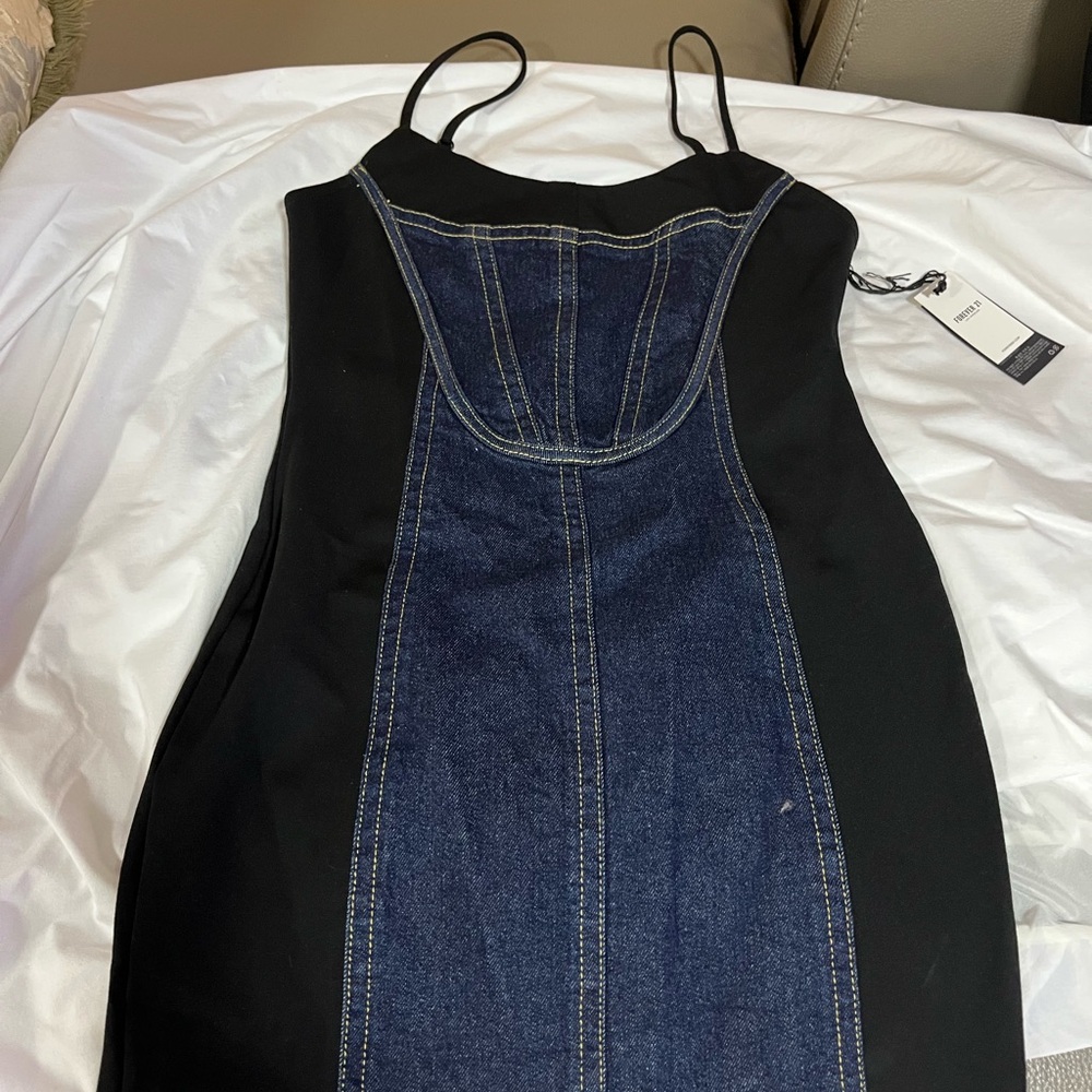 Black and Denim Zip-Front Dress